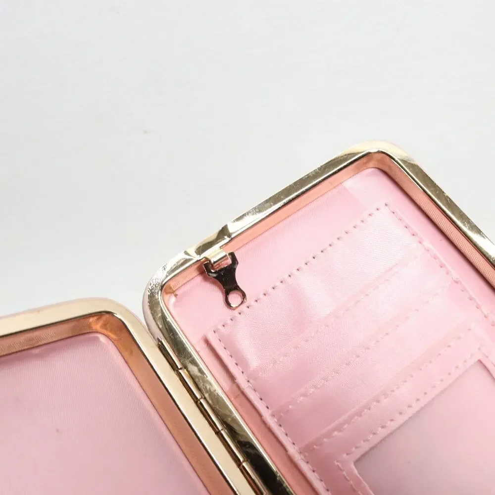 Classic Clutch Hard Case Wallet Women Pink Blush Faux Pebble Leather ID Cards